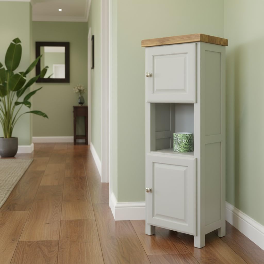 GROFurniture Tall Painted Slim Cabinet Grey, Hallway Storage or Livingroom Unit, Corner Display Unit with Shelf