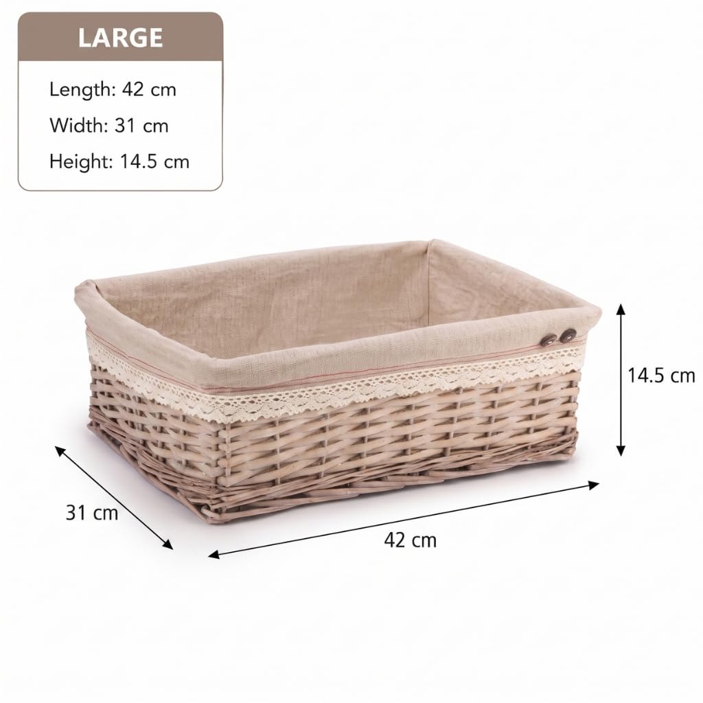Woodluv Storage Baskets, Storage baskets for shelves woven, Storage Boxes Large, Wicker Storage Organiser Basket, 45 x 32 x 16 H cm