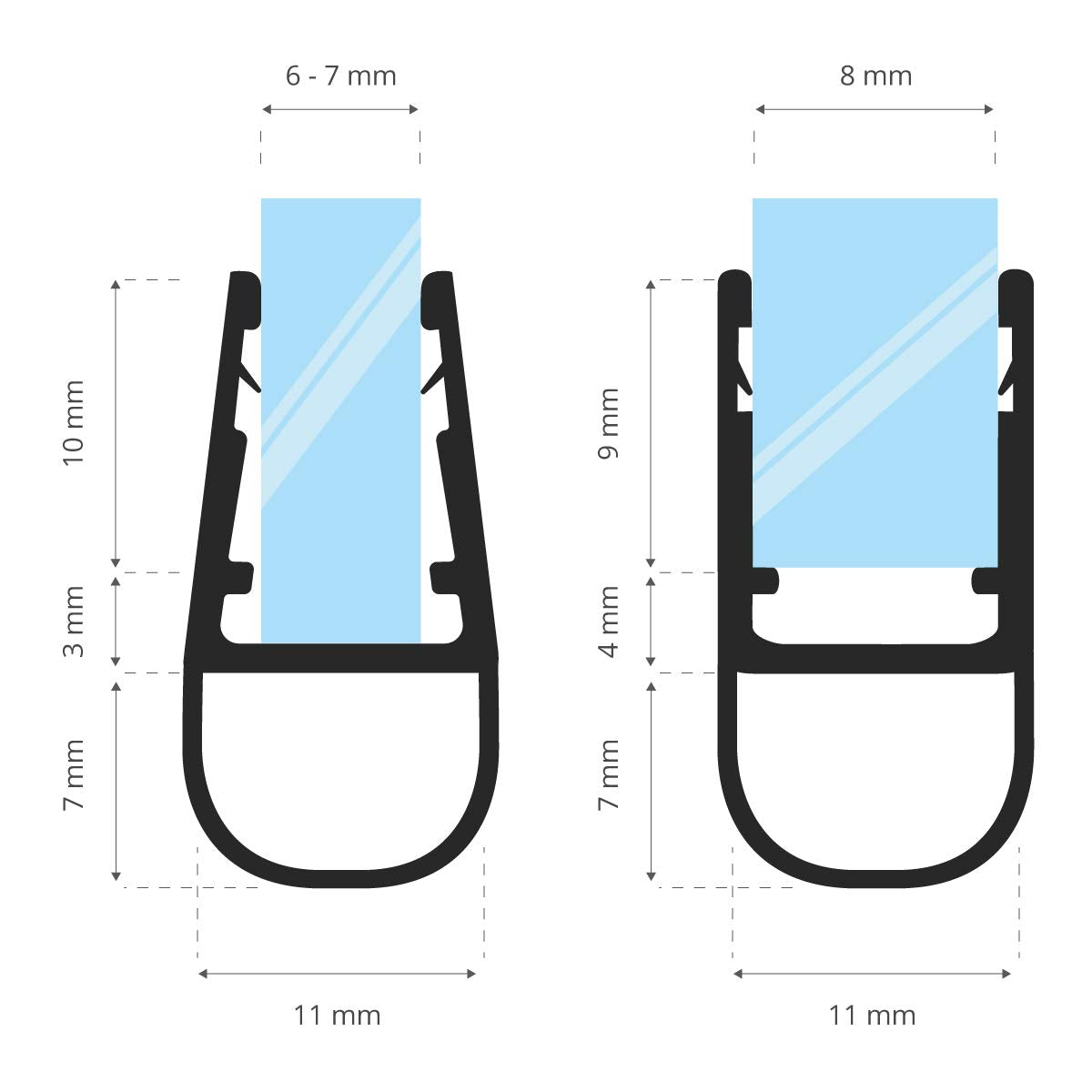 STEIGNER UK07 70cm Shower Seal for 6/7 / 8mm Glass Shower Doors and Panels Stops Leaks and Creates A Barrier
