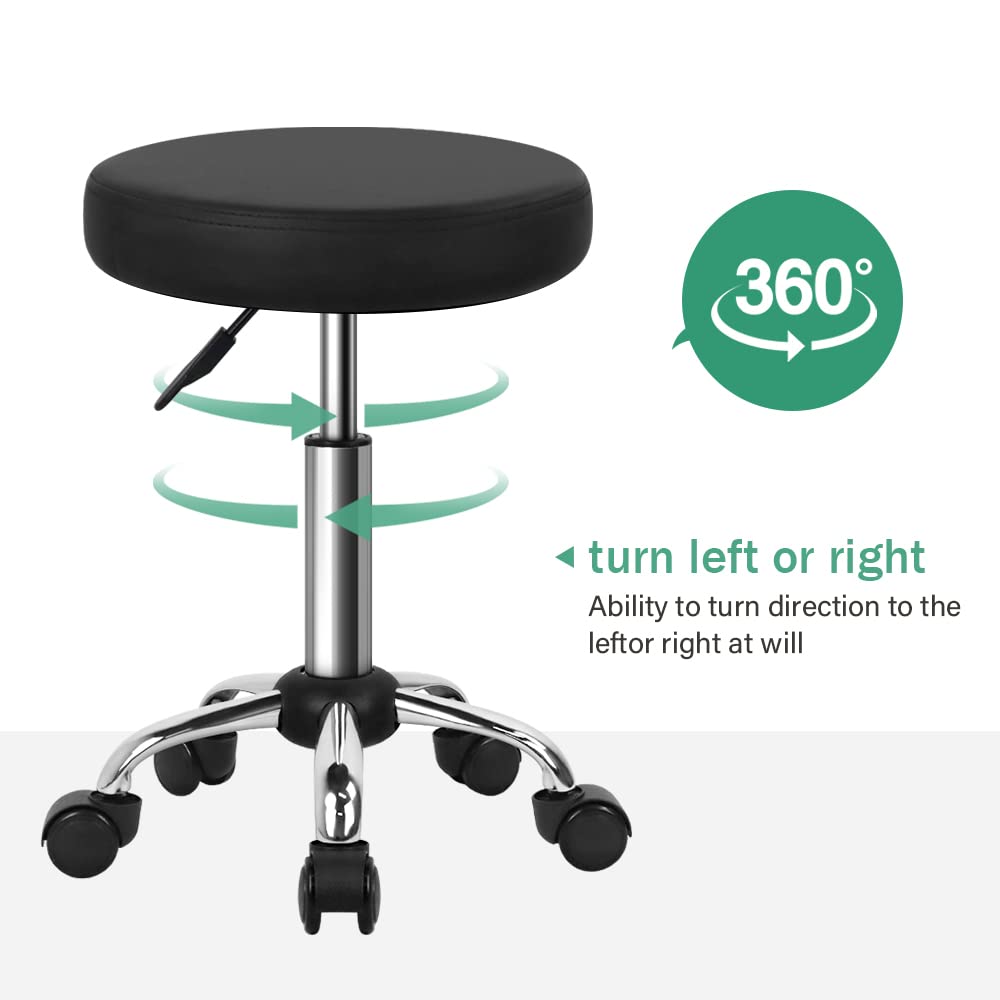 FURWOO Multi-Purpose Rolling Stool with Wheels for Spa - Adjustable Drafting Stool Black