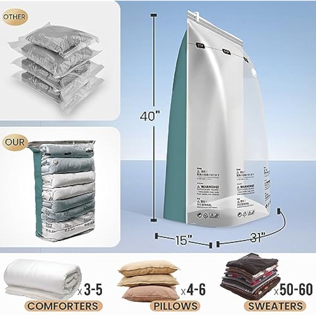TAILI Vacuum Storage Bags 4 Pack, Jumbo Cube Storage Bags 80x100x38 CM, Forest Green Large Vacuum Sealer for Duvets Beddings Comforters Clothes,Easy Compression,Space Saver