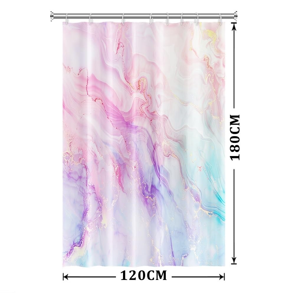 Xiaoterna Marble Shower Curtain Colorful Blue Pink Purple Gold Glitter Marble Shower Curtains Luxury Watercolor Ink Art Bathroom Curtains Washable