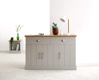 GFW Kendal Grey and Oak Large Sideboard, 3 Door 2 Drawer Storage Cabinet, Country Style Living Room and Dining Room Furniture