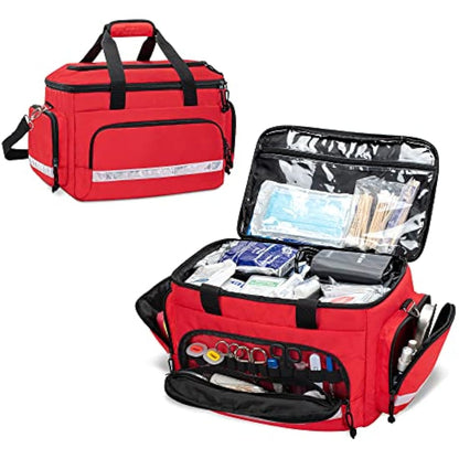 Damero First Responder Bag Empty, Medical Emergency Trauma Bag with Detachable Dividers for EMT, Nurses, Tactical Medics, Home Care, Red
