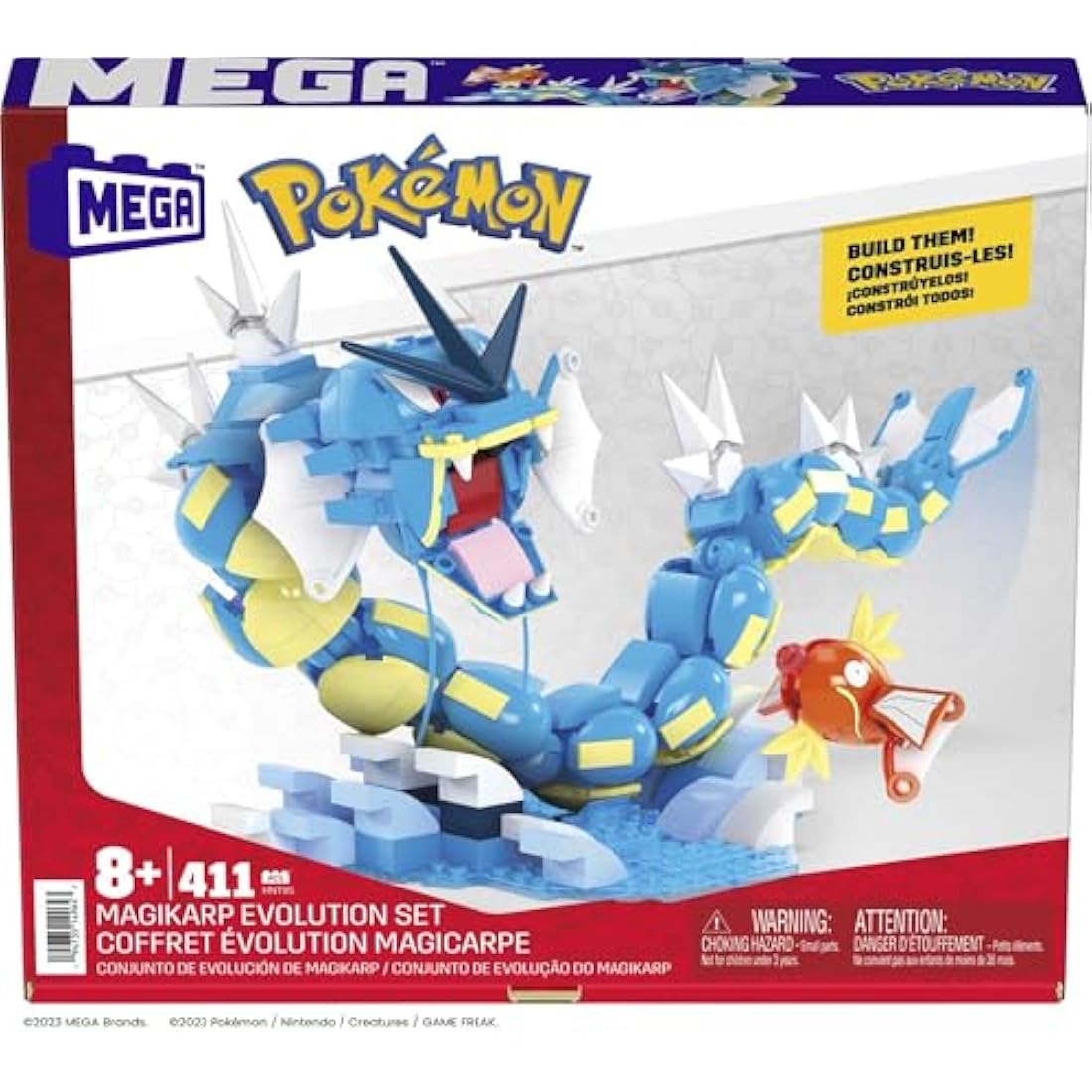 MEGA Pokémon Action Figure Building Toys Set for Kids, Magikarp Evolution Set with 411 Pieces, Buildable and Poseable Gyarados, 20 inches, HNT95