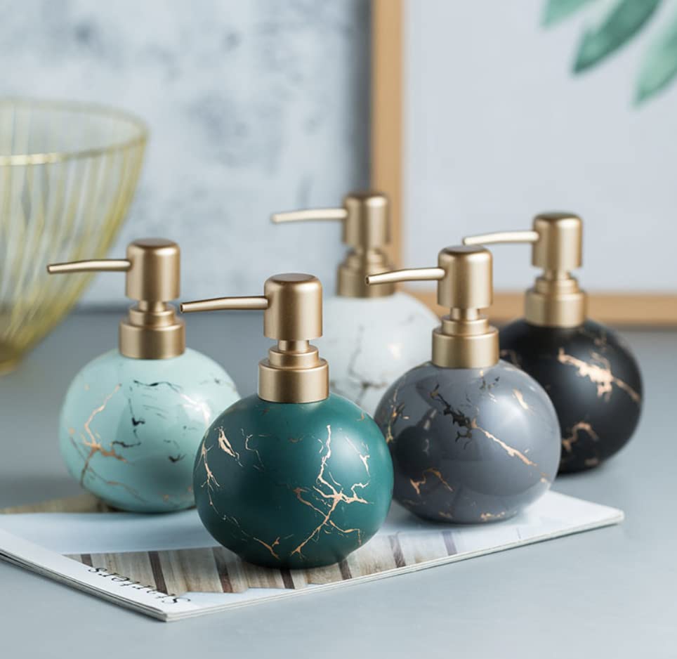 Gold Soap Dispenser, Cute Marble Round Ceramic Lotion BottleDark Green