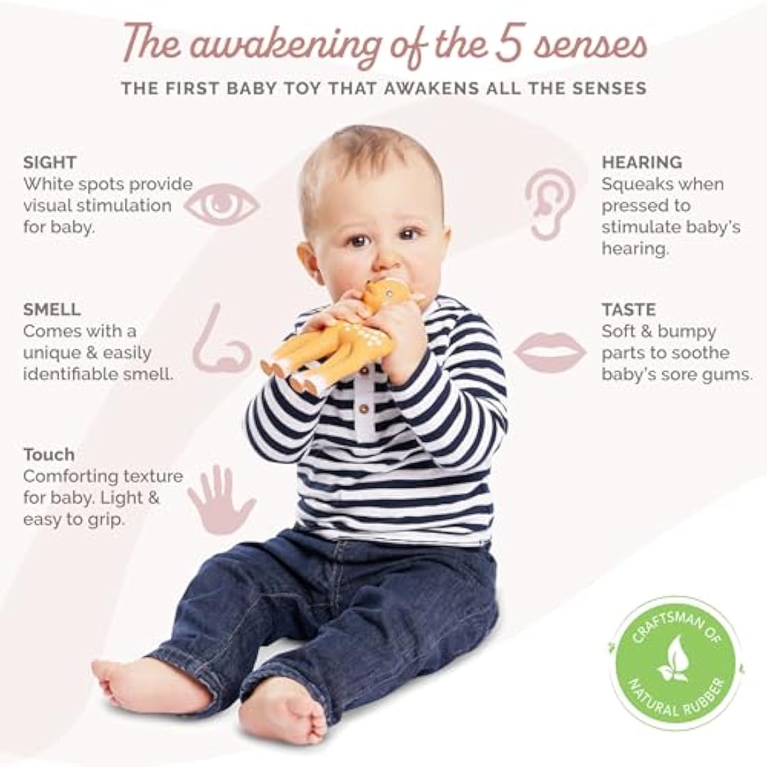 Sophie la Girafe Fanfan The Fawn Baby Teething Toy, 100% Natural Rubber Phthalate-Free Easy to Grip Baby Teether Suitable for Newborn Babies