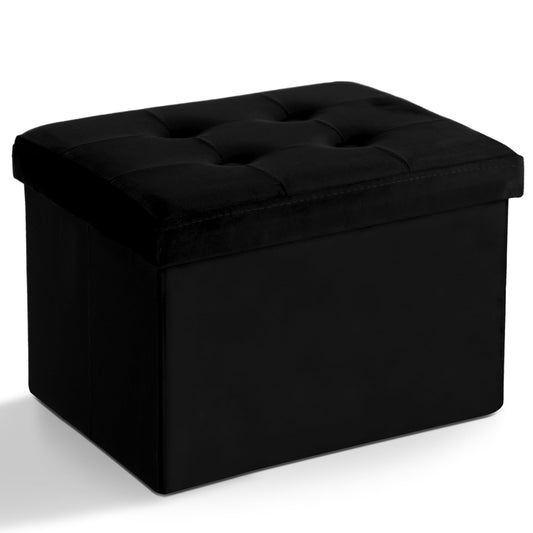 LINMAGCO Storage Ottoman Folding Foot Stool Foot Rest with Side Pocket Modern Ottoman with Storage Short Sofa Stool Velvet 43X33X33CMBlack