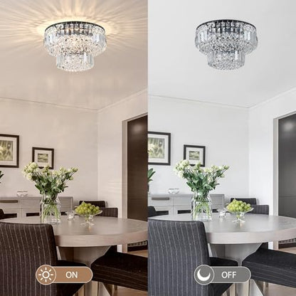 BESTIER Modern Black Crystal Flush Mount Chandelier Lighting LED Ceiling Light Fixture Lamp for Dining Room Bathroom Bedroom Livingroom 4 G9 Bulbs