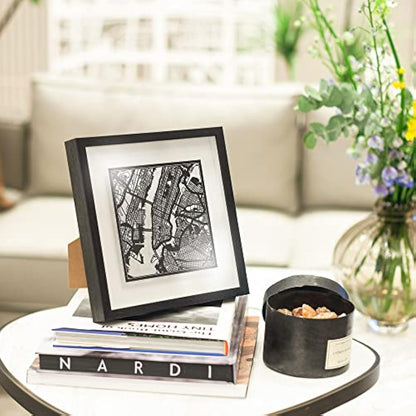 O3 DESIGN STUDIO Amsterdam Marco de Papel para mapas, Black map, Black frame, 9x9 inches, Gift Boxed, 2 background color, self-changing, Paper Art