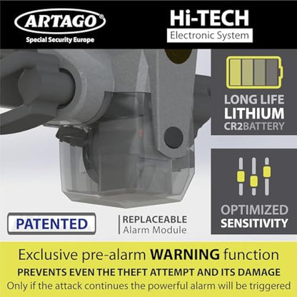 ARTAGO 870 High-End Steering Wheel Lock 2in1 Without or with 120dB Alarm + Don't Touch Warning, Visible and Deterrent High Security, Universal Anti Theft Bar Locking Device for Car, Truck, Van, Camper