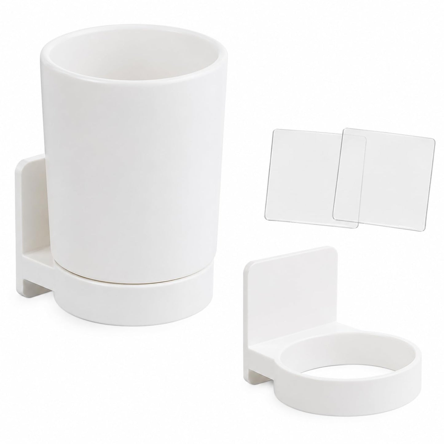 Wall Mounted Toothbrush Holder with Removable Cup, Self Adhesive Bathroom Toothbrush Cup Holder, No Drill Tooth Brushing Cup