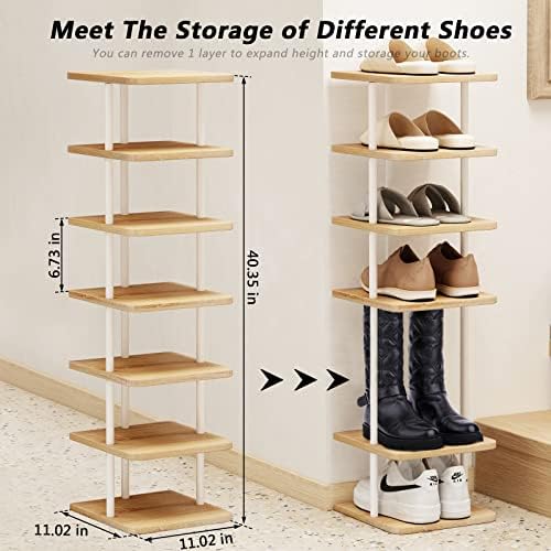 Dazioter Vertical Shoe Rack Storage Narrow Shoe Organizer Shelf 7 Tier