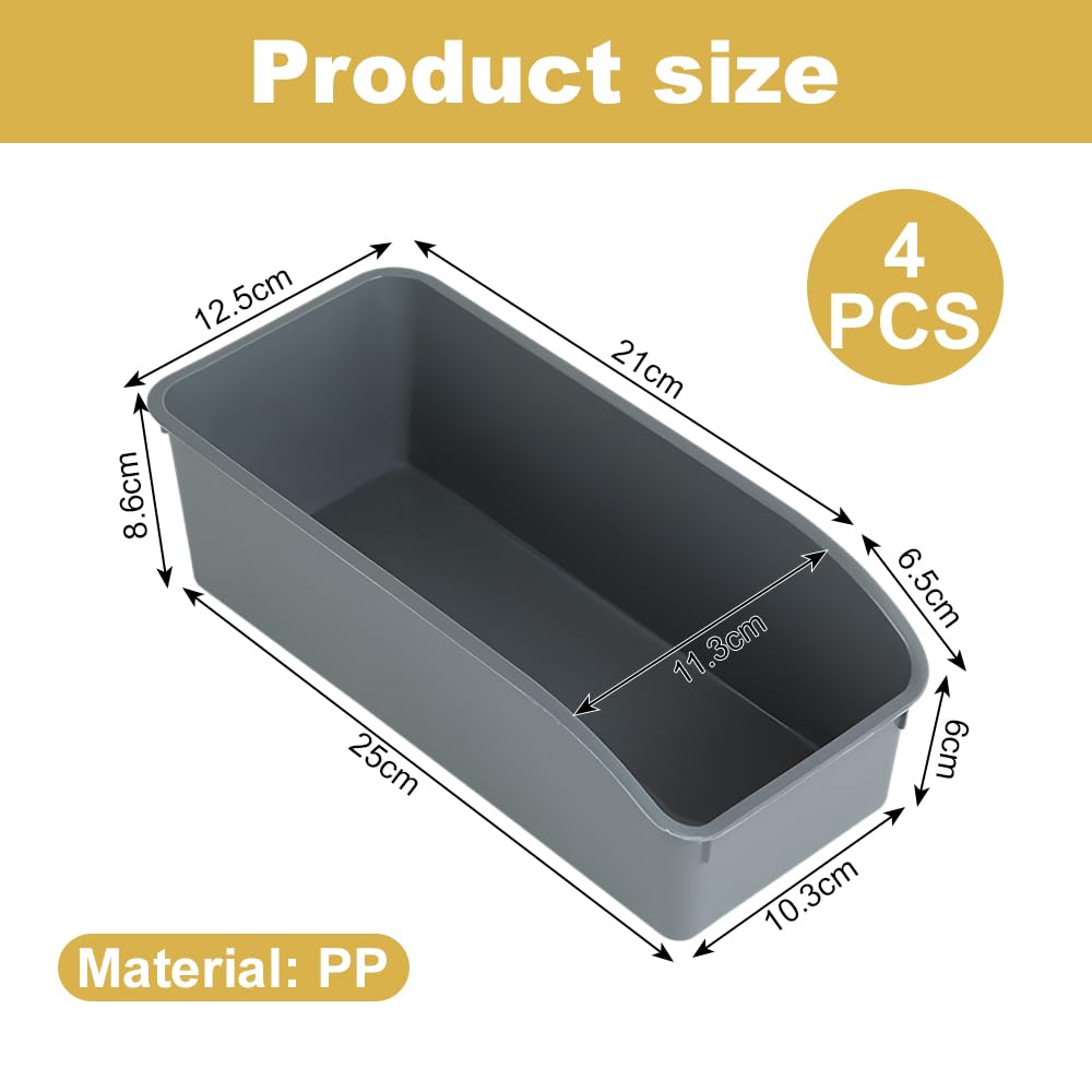 Set of 4 Storage Boxes, Storage Basket, Plastic Organiser Box