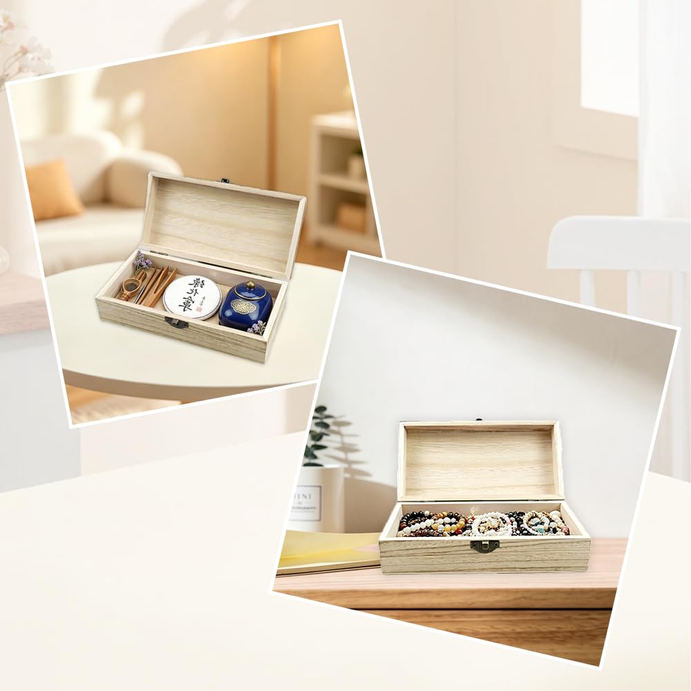 oupados Unfinished Wooden Boxes Brown Wooden Box With Lid Small Wooden Box