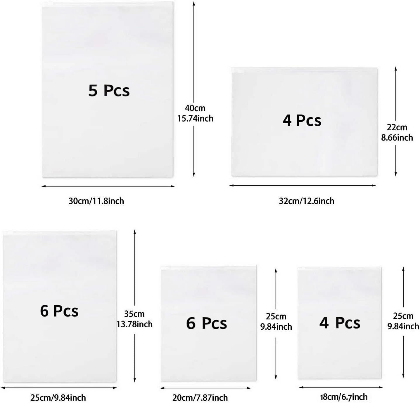 25Pcs Reusable Ziplock Bags,Travel Clothes Storage Bags,5 Multiple Size, Reusable Plastic Frosted Packing Storage Bags for Clothes Shoe
