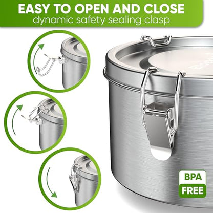 Blockhtte Stainless Steel Lunch Box, Round I 1800ml with Spork I Tiffin, Stainless Steel Food Containers Leakproof  Bento Metal Lunch Box for Adults