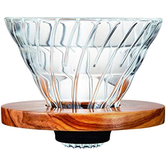 Hario V60 Dripper Glass Olive Wood 02 Size (1-4 Cups) + Measuring Scoop, 126 x 124 x 107 cm
