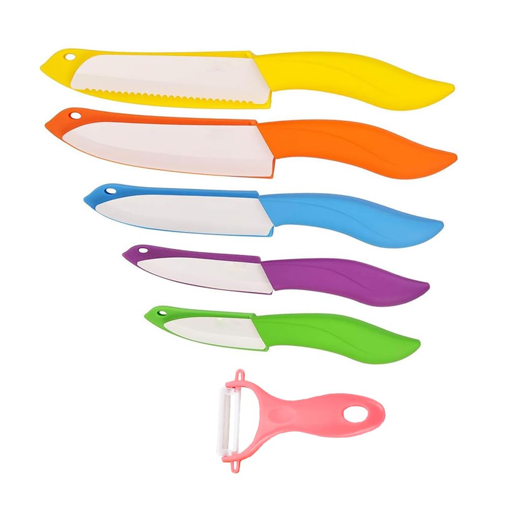 Astylway Ceramic Knife Set 6 Piece Colored Kitchen Knives Include Peeler 3 inch Paring Knife Bread Knife 6 inch Small Chef Knife