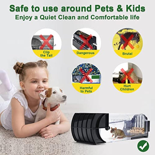 EGOFLYYA 2 Pack Humane Mouse Traps for Indoors & Outdoors, Easy to Use, No Touch Release, Improved Highly Sensitive, Effective Quick Rodent Catcher Comes with 2 Cleaning Brushs and Instruction Manual