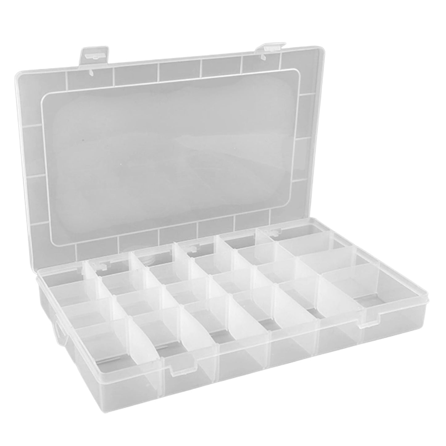Faderr 24 Grids Plastic Compartment Box, Clear Craft Storage Box with Adjustable Compartments, Jewellery Organiser Divider Jewellery Box for Earrings