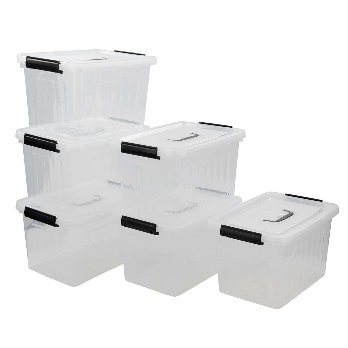 Tyminin 6-Pack 12 L Storage Boxes, Plastic Latch Bin Box with Lids/Handles