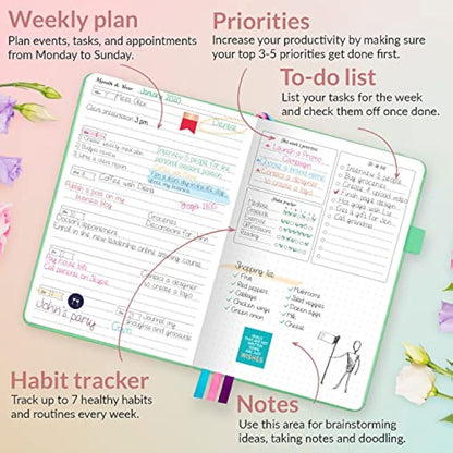 GoGirl Planner and Organizer for Women – Compact Weekly Planner, Goals Journal & Agenda to Improve Time Management & Productivity (Mint Green)
