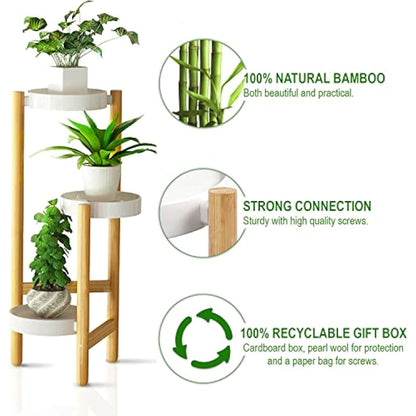the lux | Bamboo Plant Stand | 3 Tier Tall Flower Pots Holder, Indoor Display Rack for House Plants, Home Décor Corner Shelf for Living Room, Office and Outdoor Garden Patio