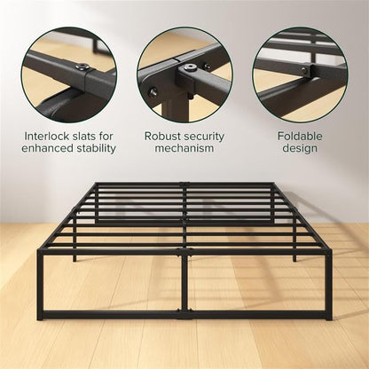 Zinus Lorelai King size Bed frame - Bed 150x200 cm - 36 cm Height with Underbed storage - Metal Platform Bed frame with Steel slat support - Black