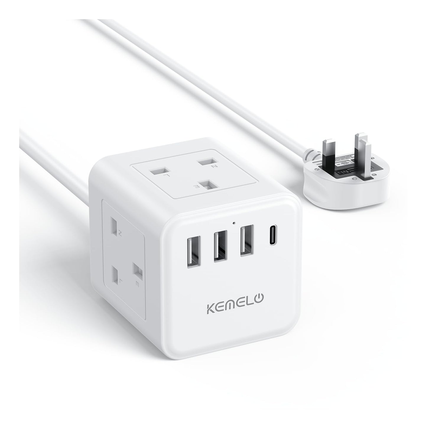3M Cube Extension Lead with USB, 4 Way (13A/3250W) Plug Extension Socket with 3 USB A & 1 USB C, Child Safety Extension Cord,Black Cube Power Strip