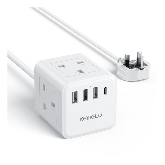 3M Cube Extension Lead with USB, 4 Way (13A/3250W) Plug Extension Socket with 3 USB A & 1 USB C, Child Safety Extension Cord,Black Cube Power Strip