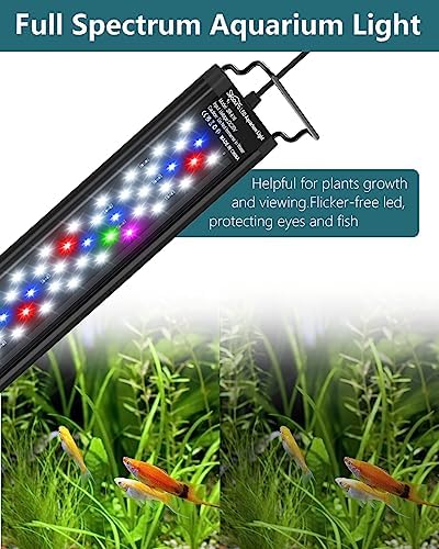 SEAOURA Led Aquarium Light for Plants-Full Spectrum Fish Tank Light with Timer Auto On/Off, Adjustable Brightness, White Blue Red Green Pink LEDs with Extendable Brackets for Freshwater (118-137cm)