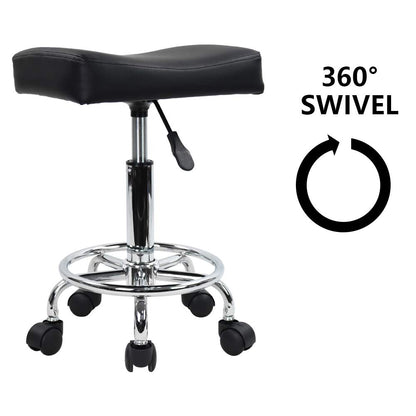 KKTONER Square Rolling Stool PU Leather Height Adjustable Swivel Massage SPA Salon Stools Task Chair with Wheels Black