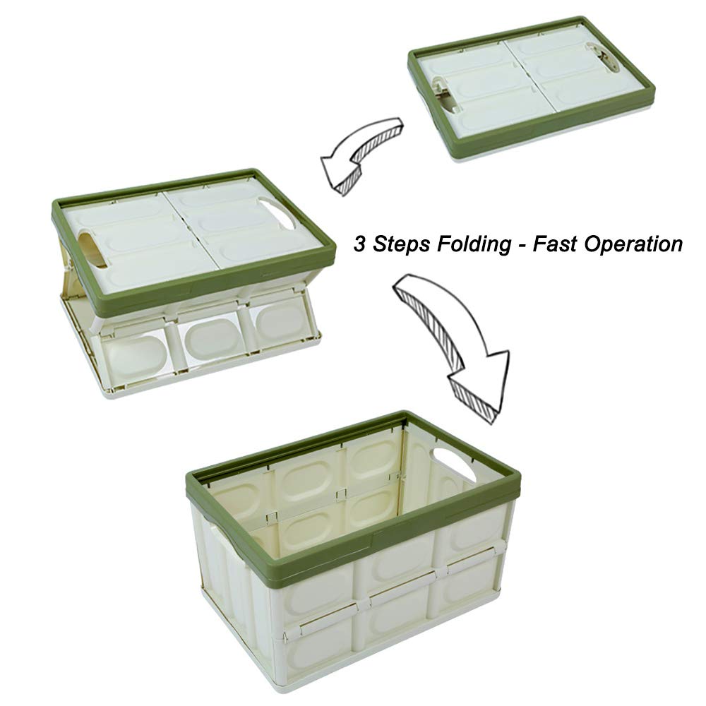 Tuevob Collapsible Storage Bins 2 Pack 30L - Lidded Plastic Tote Container with Stackable Folding Utility Crate for Clothes, Toys, Books, Snacks