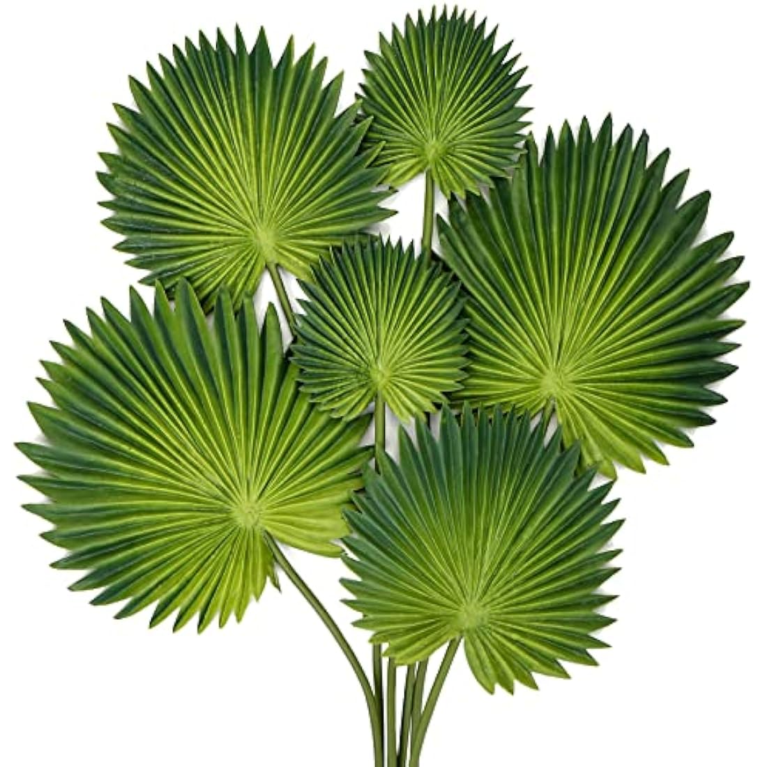 Briful 2 Packs Green Palm Leaf Artificial Leaves Stems, Fake Plants 6 PCS Palm Leaves Stems Artificial Plants Indoor for Home Decor, Cake Arrangements, Table Centerpieces