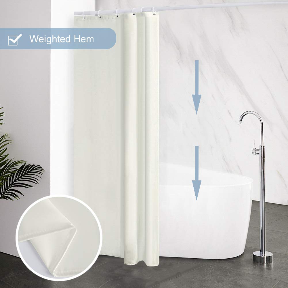Furlinic Beige Shower Curtain Mould Proof Resistantand Waterproof Washable Polyester Fabric Bath Curtains with Weight Tape 6 Hooks for Wetroom 33x72