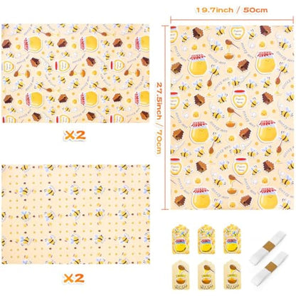 Wrapping Paper Bee Birthday Wrapping Paper Recycled & Recyclable Gift Wrap Birthday Paper ECO Gift Wrapping Paper Sheets for Girls Women Female,Present Wrapping Paper Set,Tag Ribbion