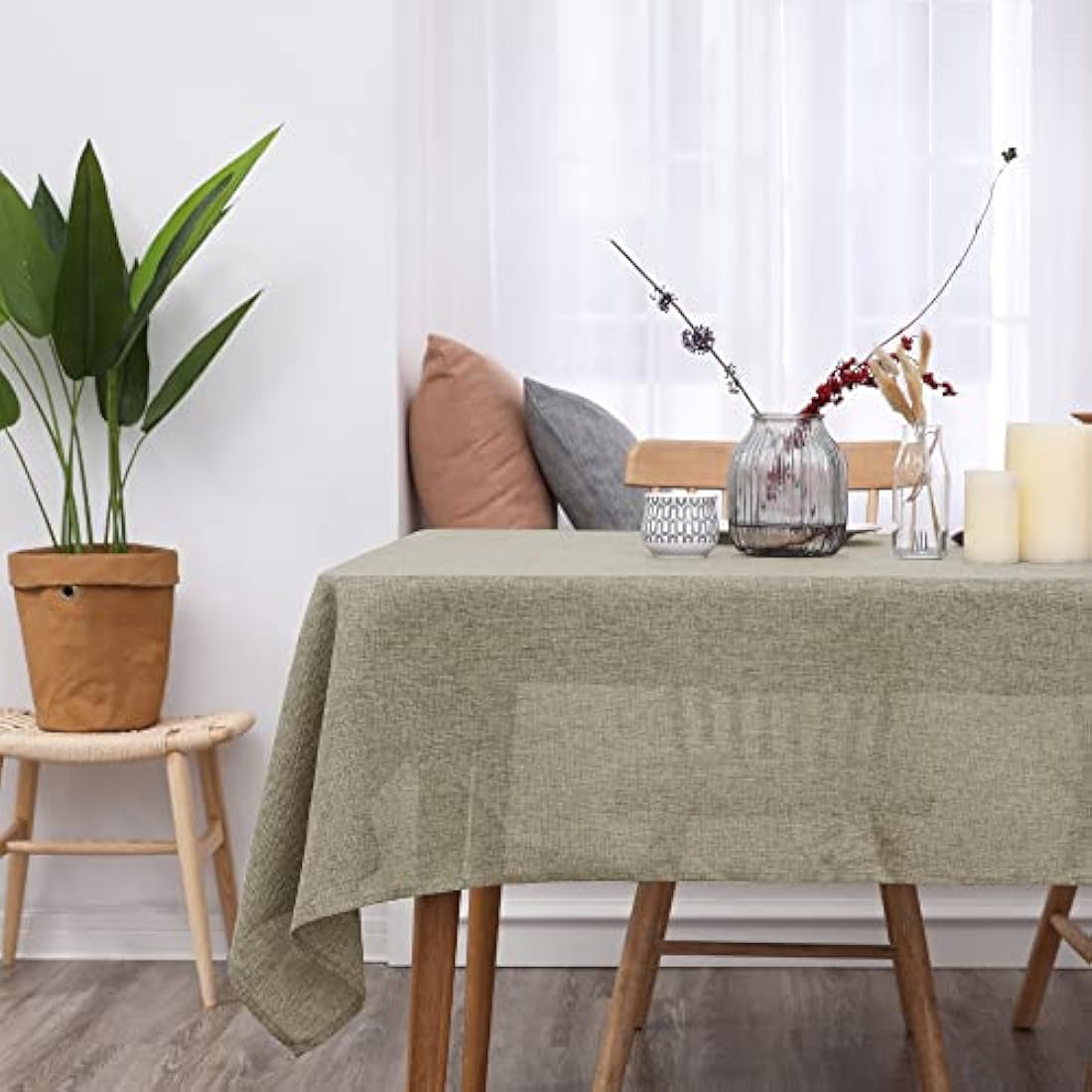 Deconovo Rectangle Water Resistant Table Cover Faux Linen Table Cloth for Outdoor 51x95in(130x240cm) Linen