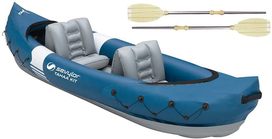 Sevylor Tahaa Kayak Incl. Paddle, Inflatable Canoe for 2 persons, Inflatable Boat, Paddle Boat with Robust PVC Shell, Straps for Fastening Luggage,