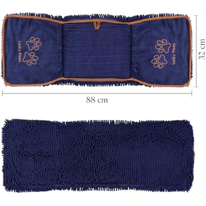 Lucky Paws® Chenille Dog Towel with Hand Pockets - UK Based Seller - Absorbent Microfibre Towel - Fast Drying - Super Soft - Machine Washable & Dryable - 88 x 32cm (Pack of 2, Teal)