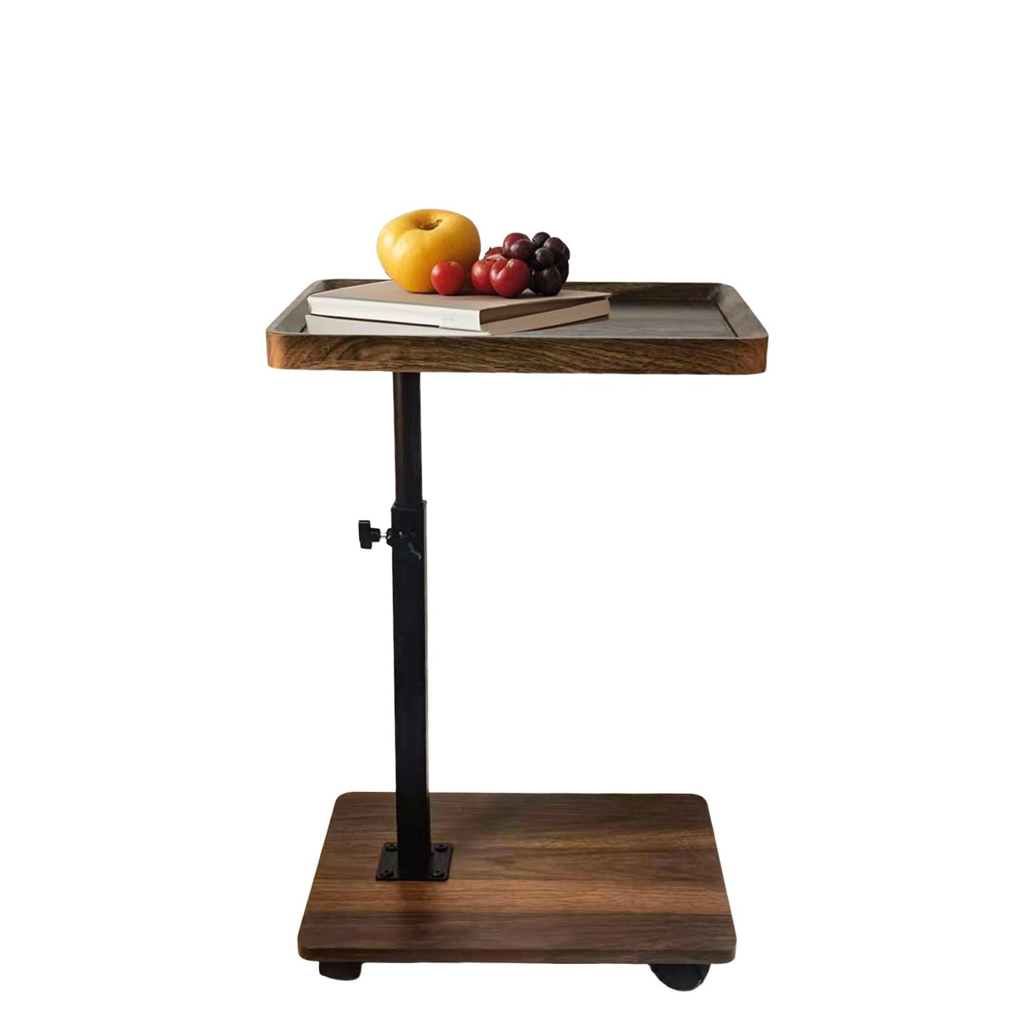 Aegistus C Table End Table Adjustable Height, 360°Swivel TV Tray Table for Small Spaces with 4 Casters(Walnut Brown)