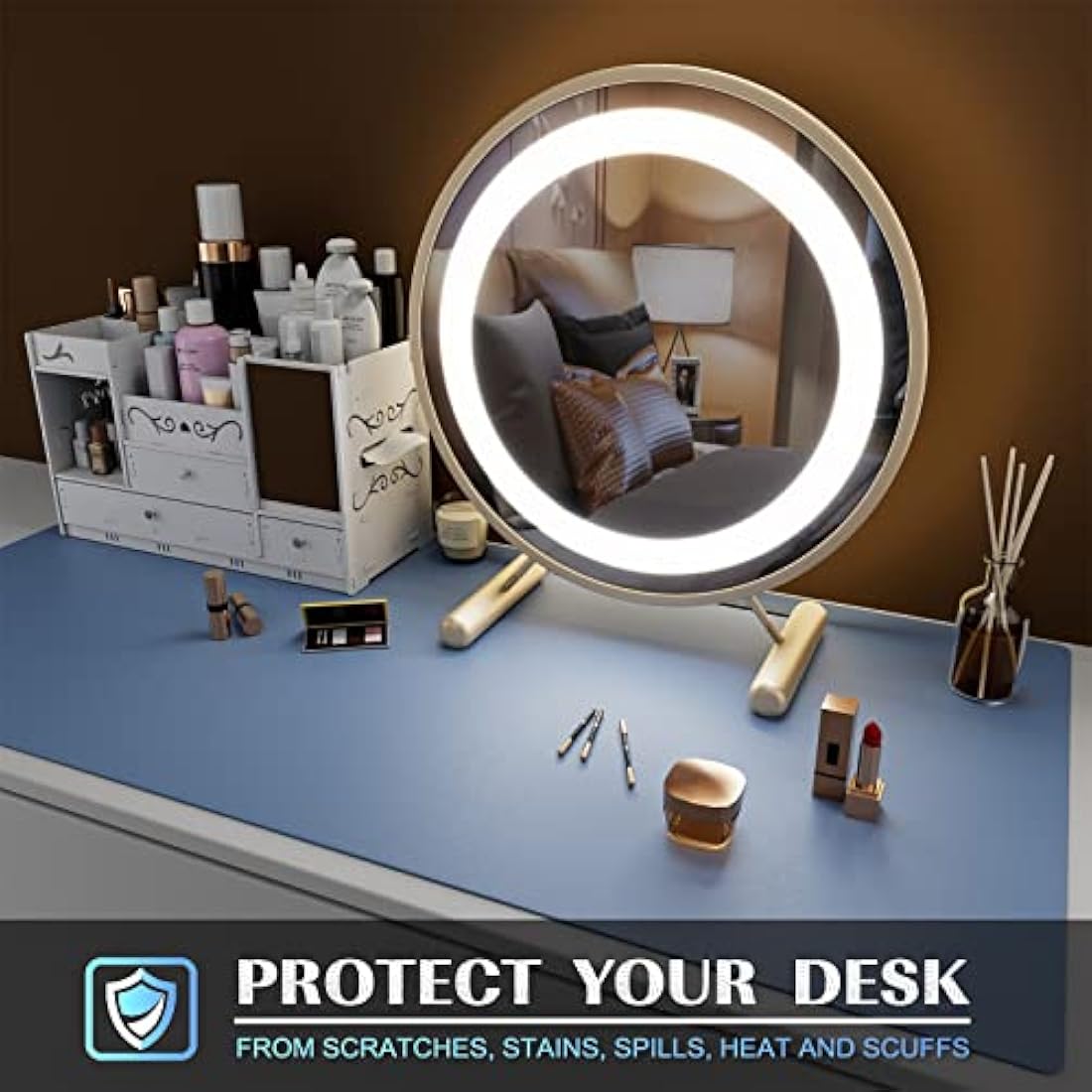 Knodel Leather Desk Pad, Large Mouse and Keyboard Mat for Laptop and Desktop, Protector Mat and Blotter (90x43cm, Lake Blue)