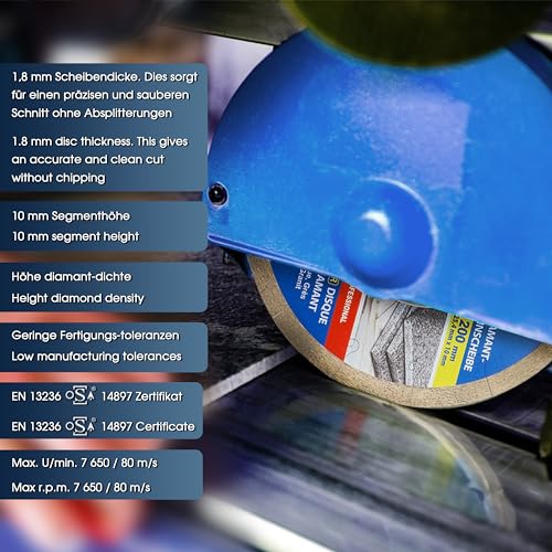 S&R Diamond Saw Blade 200 * 25,4 * 7 mm (1,6 mm), table saw, for porcelain, fine stoneware, hard tiles, granite