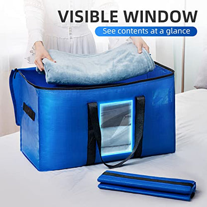 TAILI Heavy Duty Moving Bags 6 Pack Extra Large Storage Bags, Moving Storage Bags with Zips, Clear Window & Reinforced Handles, Waterproof Moving Bags