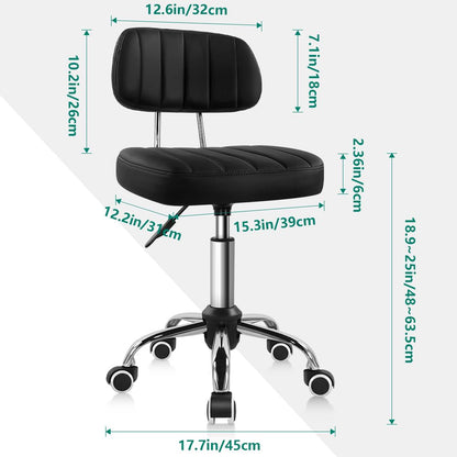 BFTOU Square Swivel Stool on Wheels Perfect for Work SPA Shop Massage Height-Adjustable and Cost-Effective Rolling Stool Chair with Back Black