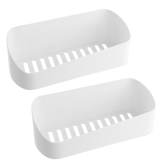 Shengxi Bathroom Shelf Organizer, 2Pcs White Adhesive Shower Caddy Plastic Bathroom Storage Rack, Wall Mounted Shower Basket No Drilling Shampoo