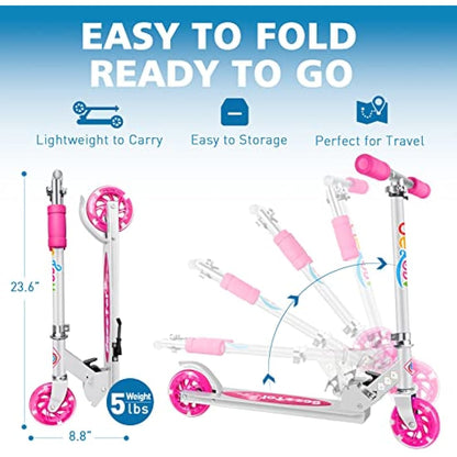 BELEEV V1 Scooter for Kids, 2 Wheels Folding Kick Scooter for Children Girl and Boys, 3 Adjustable Height, Flashing Light up Wheels, Lightweight Scooter with Sturdy Frame, Kickstand, Age 3-12