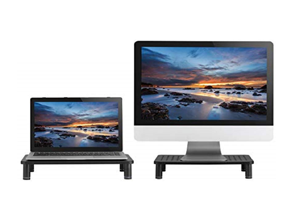 Husky Mounts Monitor Riser Laptop Stand, Adjustable Legs, Stackable, 14.5" x 9.25" x 3.25" Max Height, Matte Black Steel, 1 Stand