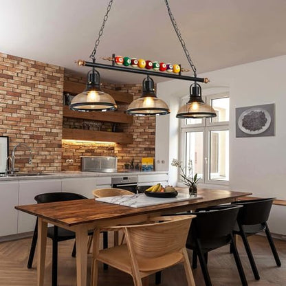 Retro Industrial Pendant Light, Black American Wrought Iron Snooker Bar Restaurant Style Chandelier,Hanging Lamp for Pool Table, Dining Table, Island Table