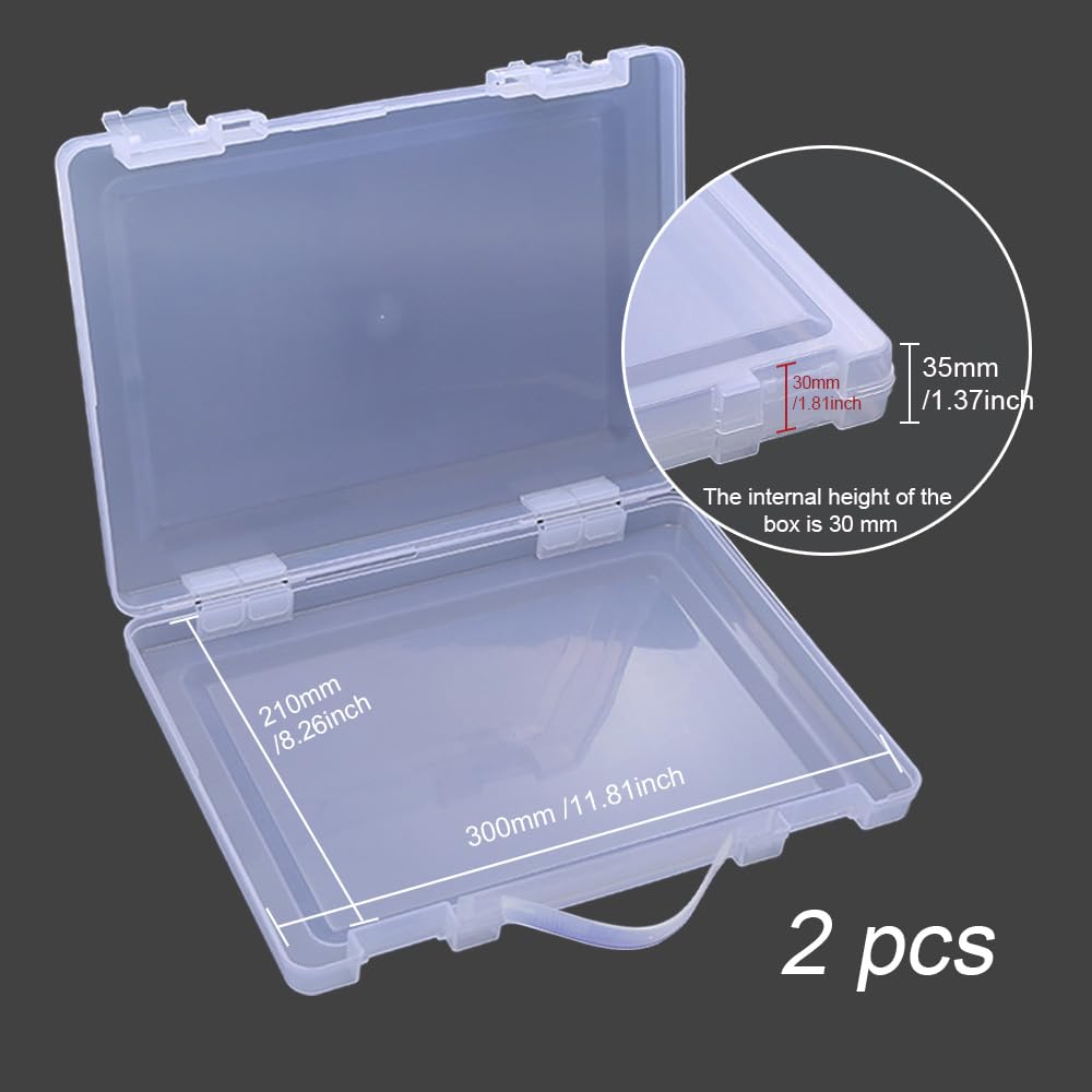 WYAN 2 Pcs A4 Lever arch files Storage Boxes,Clear Plastic Beads Storage Containers Box,Rectangle Bead Holder Plastic Cases,Building Block